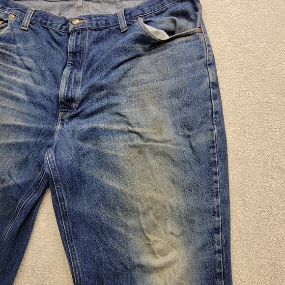 Vintage Distressed Carhartt Jeans Men’s 44x34 Relaxed Denim Leather Patch - Picture 9 of 9